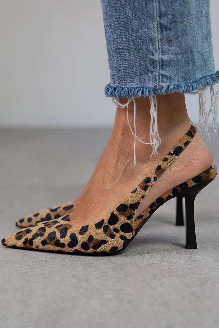 Bailey | Leopard Sling Back Pointed Heels