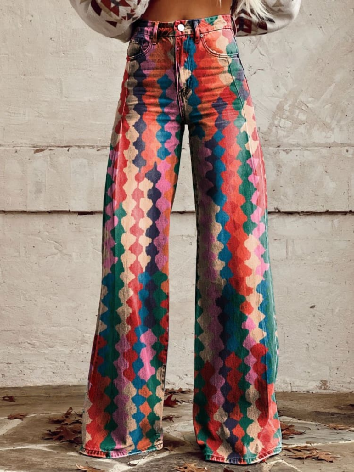 Amelia | Elegant Diamond Pattern Bohemian Pants