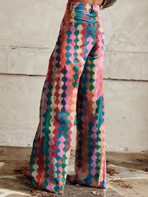 Amelia | Elegant Diamond Pattern Bohemian Pants