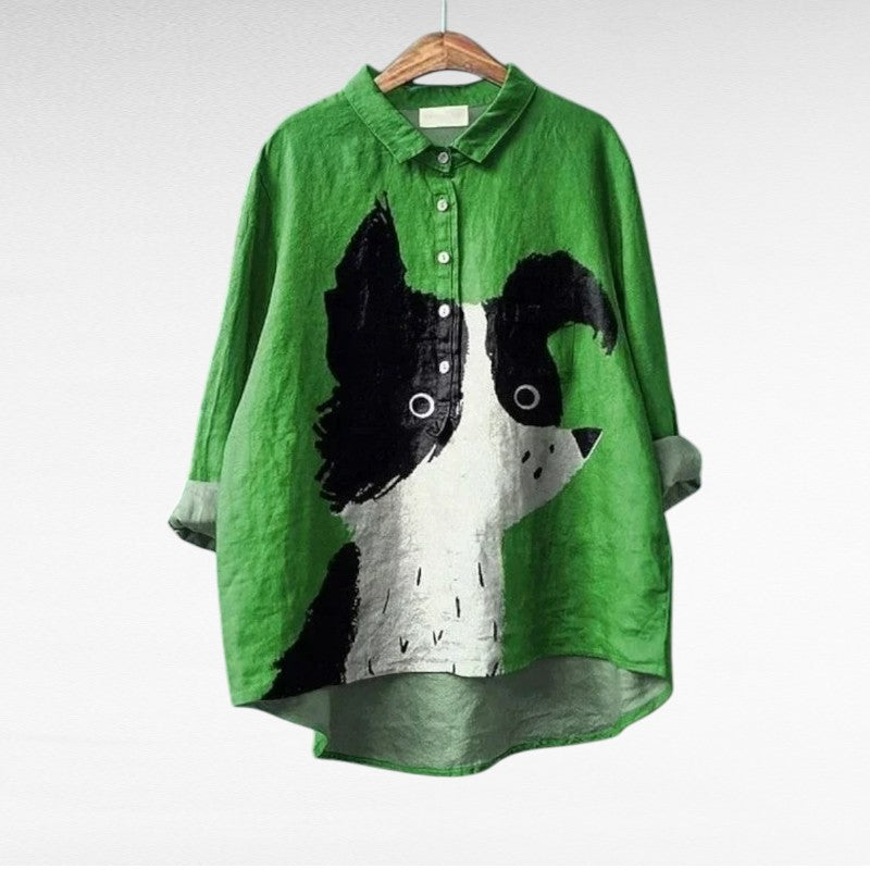 Sherry | Modern Dog Print Art Blouse