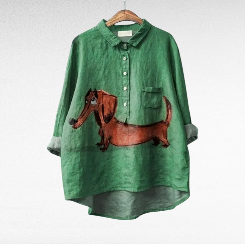 Yvonne | Classic Dog Art Button Blouse