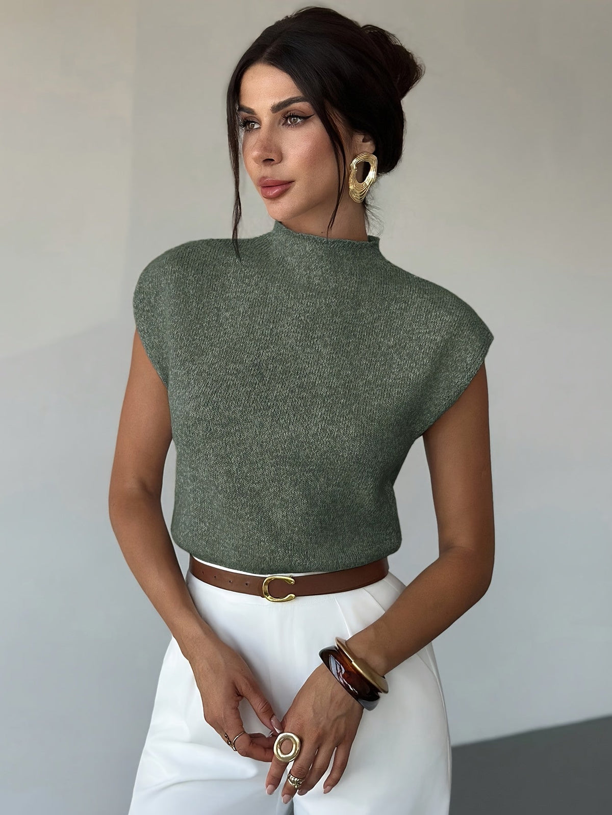Claudia | Mock Neck Sleeveless Sweater Vest