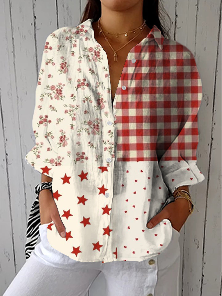 Clementina | Elegant Multicolor Patchwork Blouse