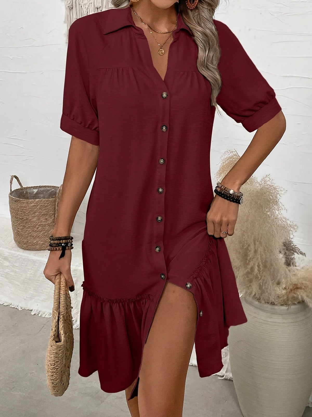Maevelle | Buttoned Boho Midi Dress