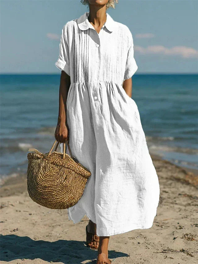 Rosemary | Pleated Collared Maxi Dress