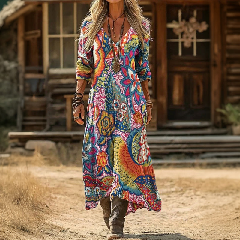 Natalie | Vintage Multicolor Long Sleeve Dress