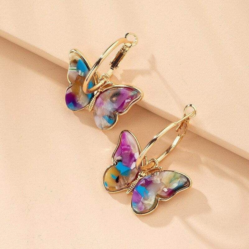 Tricia | Stylish Multicolor Butterfly Hoop Earrings