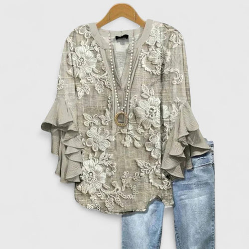 Althea | Elegant Ruffle Sleeve Floral Blouse