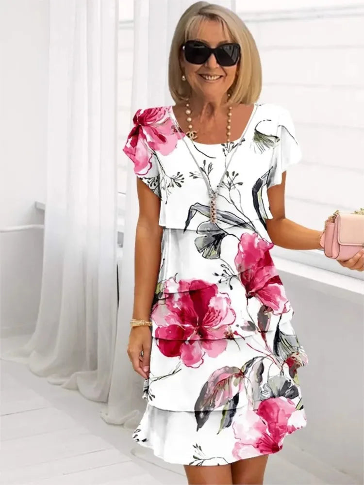 Cynthia | Elegant Multicolor Ruffle Dress