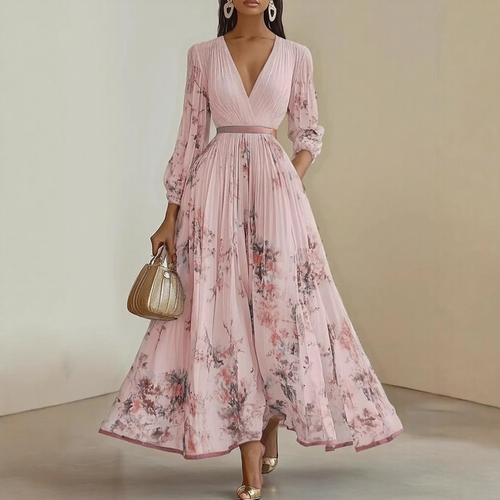 Alexia | Elegant Pleated Maxi V-Neck Dress