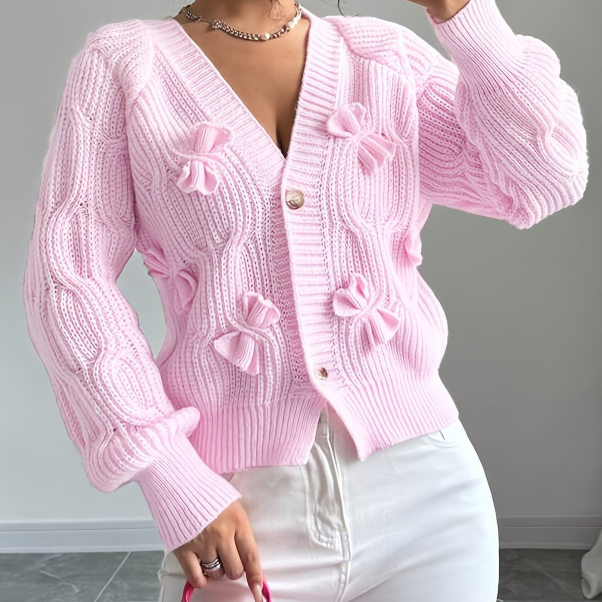 Juniper | Soft Bow-Detail Long Sleeve Cardigan