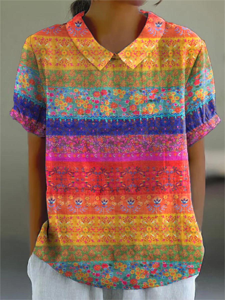 Megan | Elegant Multicolor Floral Striped Shirt