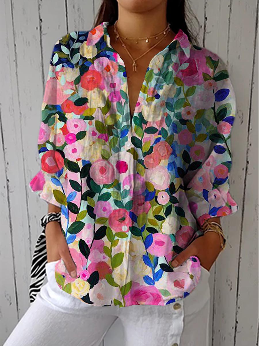 Louise | Stylish Floral Canvas Blouse