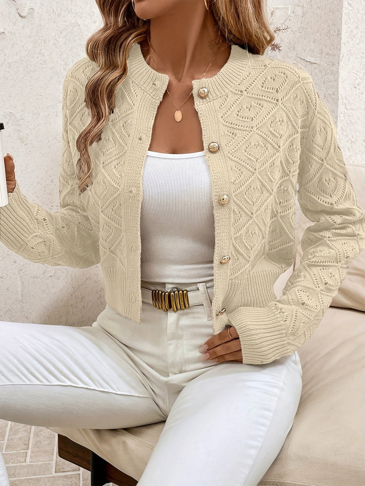 Della | Textured Button-Front Cardigan