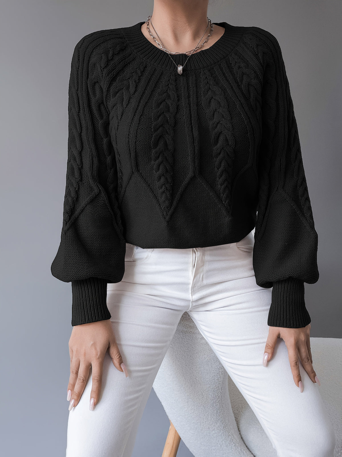 Sabine | Cable-Knit Lantern Sleeve Sweater