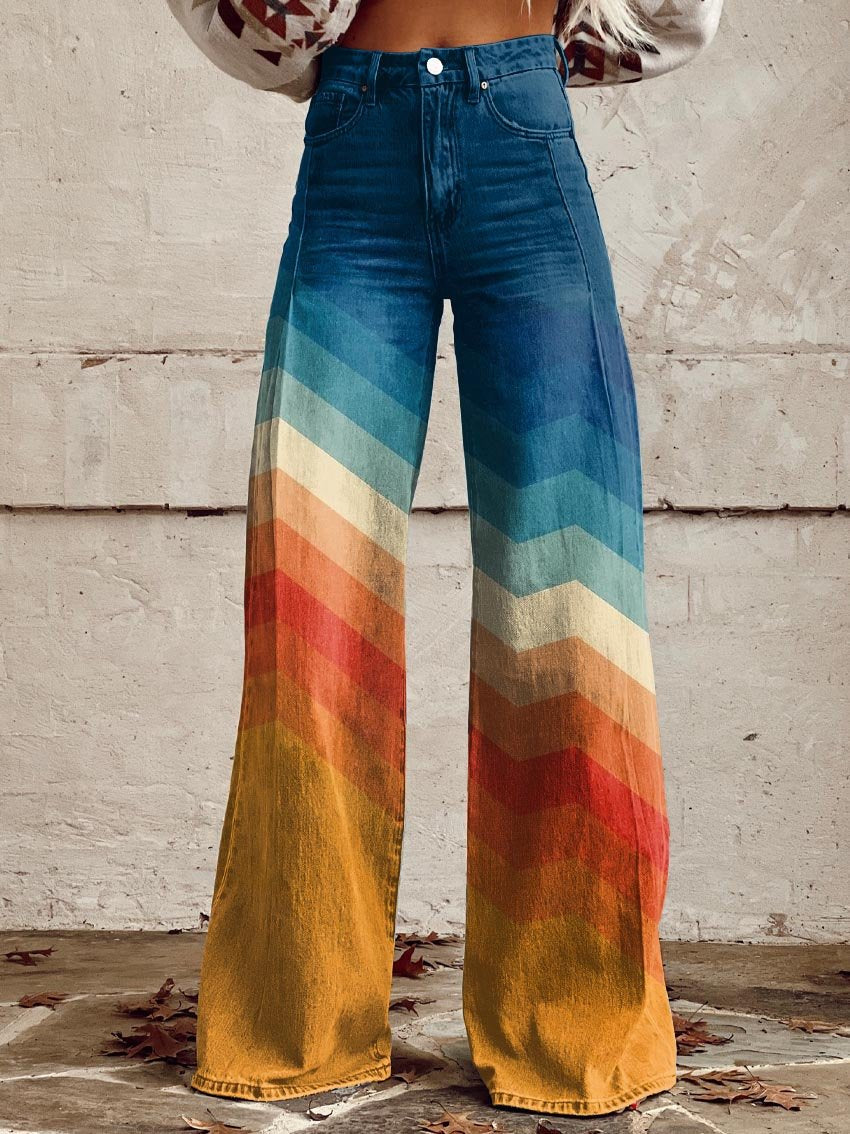 Colleen | Elegant Multicolor Retro Zigzag Pants