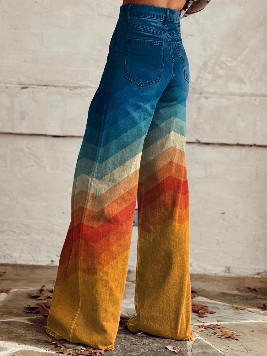 Colleen | Elegant Multicolor Retro Zigzag Pants