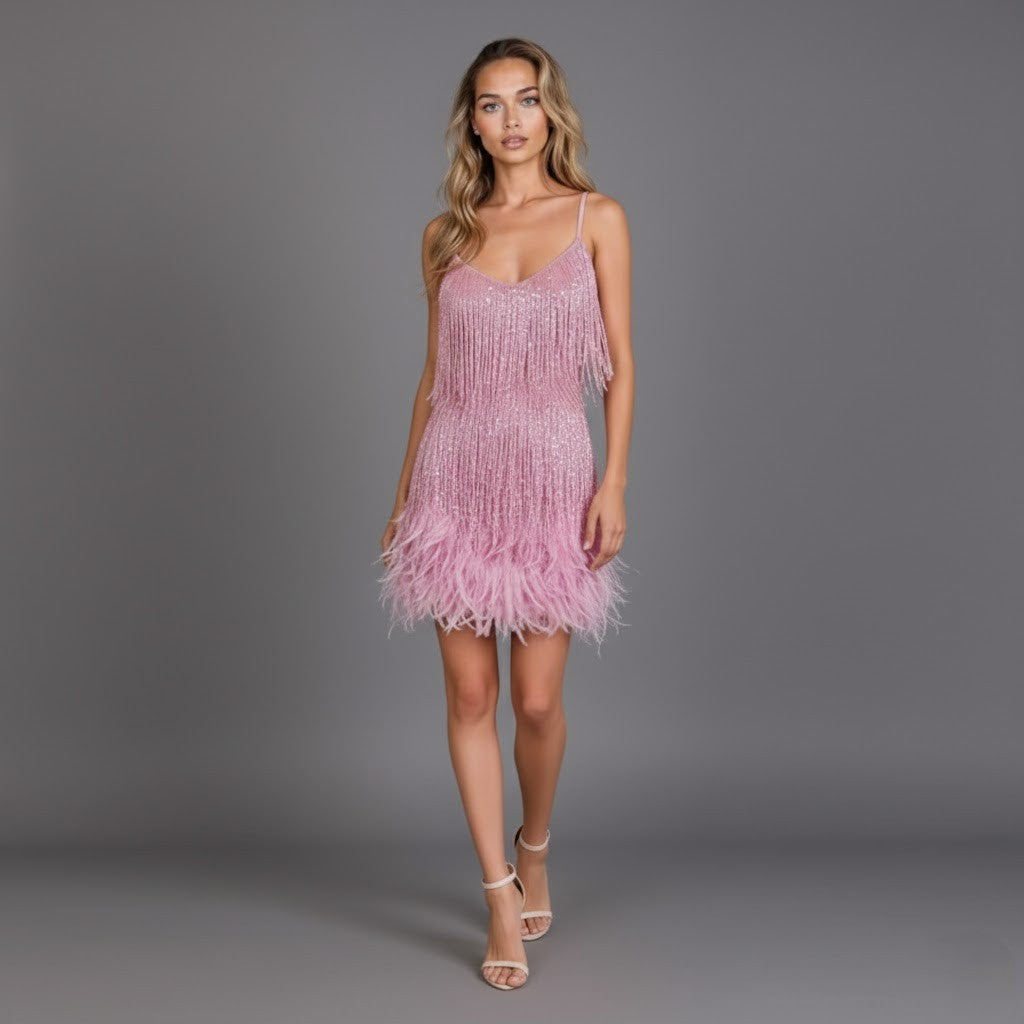 Anastasia | Fringe & Feather Party Dress