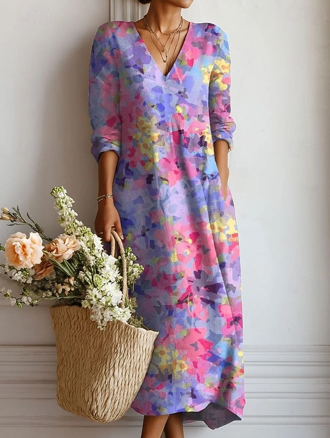 Kelly | Elegant Multicolor Long Sleeve Dress